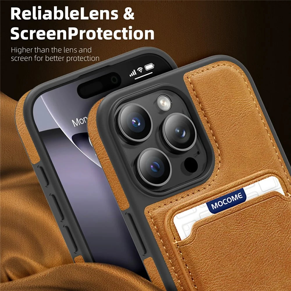 For iPhone 16 Pro Max Magnetic Case with Detachable Card Holder TPU + PU Leather Phone Back Cover - Brown - 3