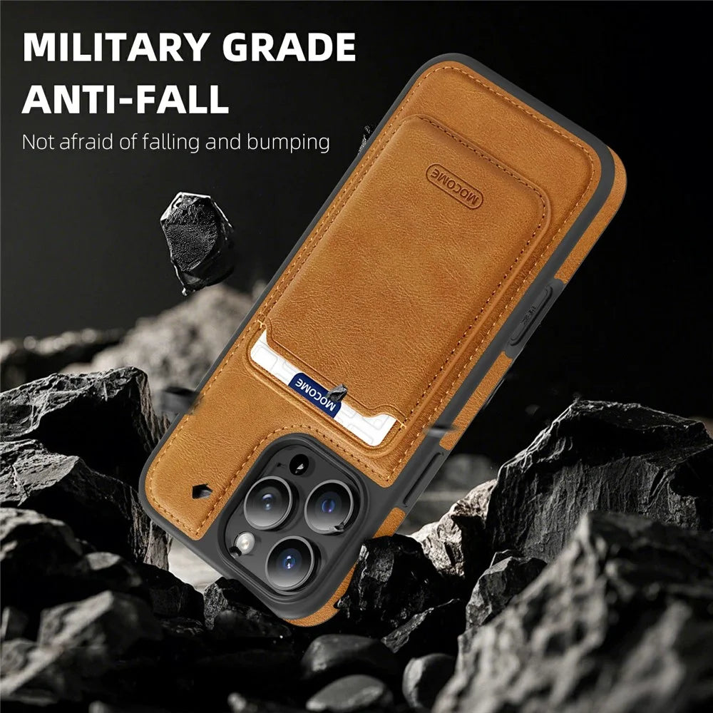 For iPhone 16 Pro Max Magnetic Case with Detachable Card Holder TPU + PU Leather Phone Back Cover - Brown - 4