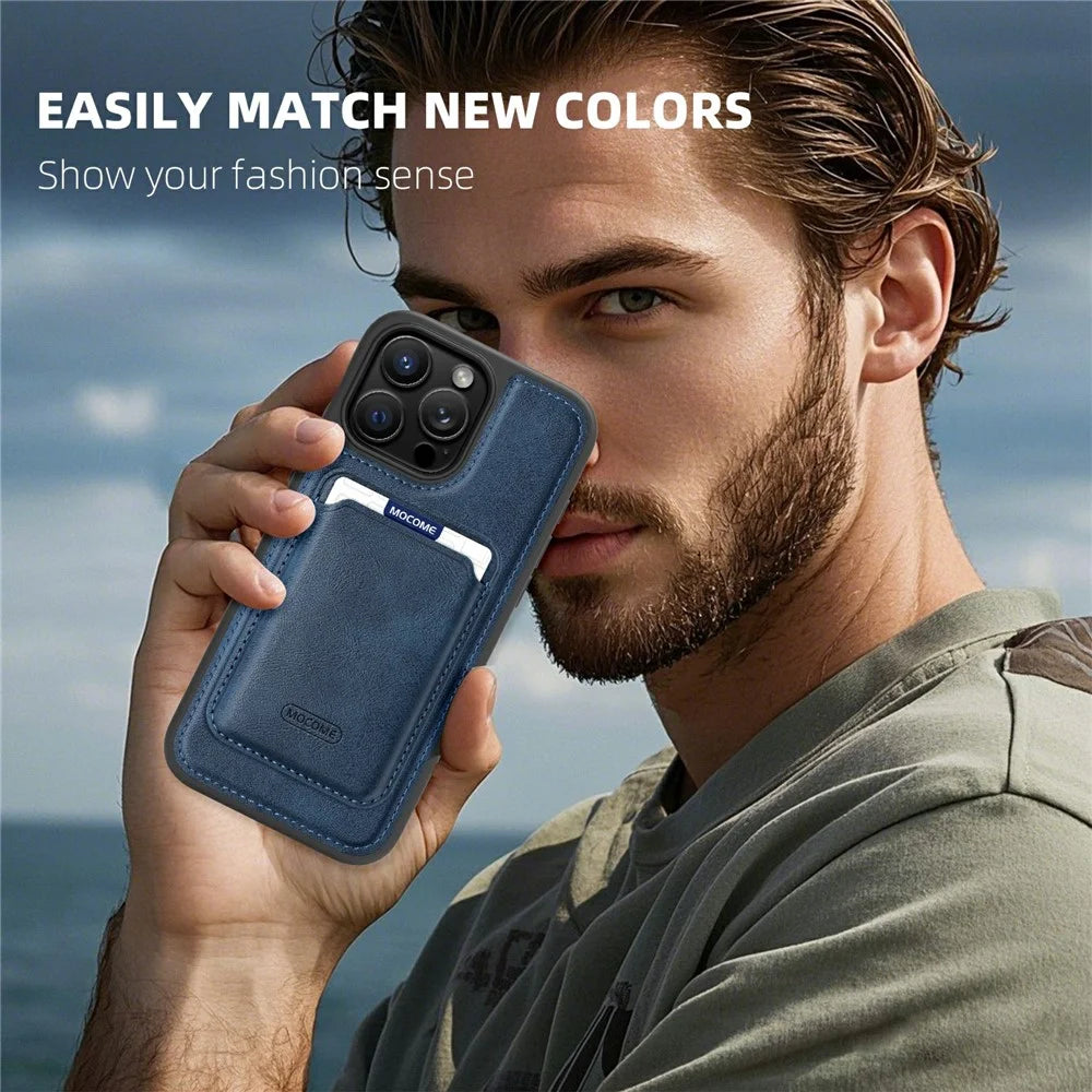 For iPhone 16 Pro Magnetic Case with Detachable Card Holder TPU + PU Leather Phone Back Cover - Brown - 6