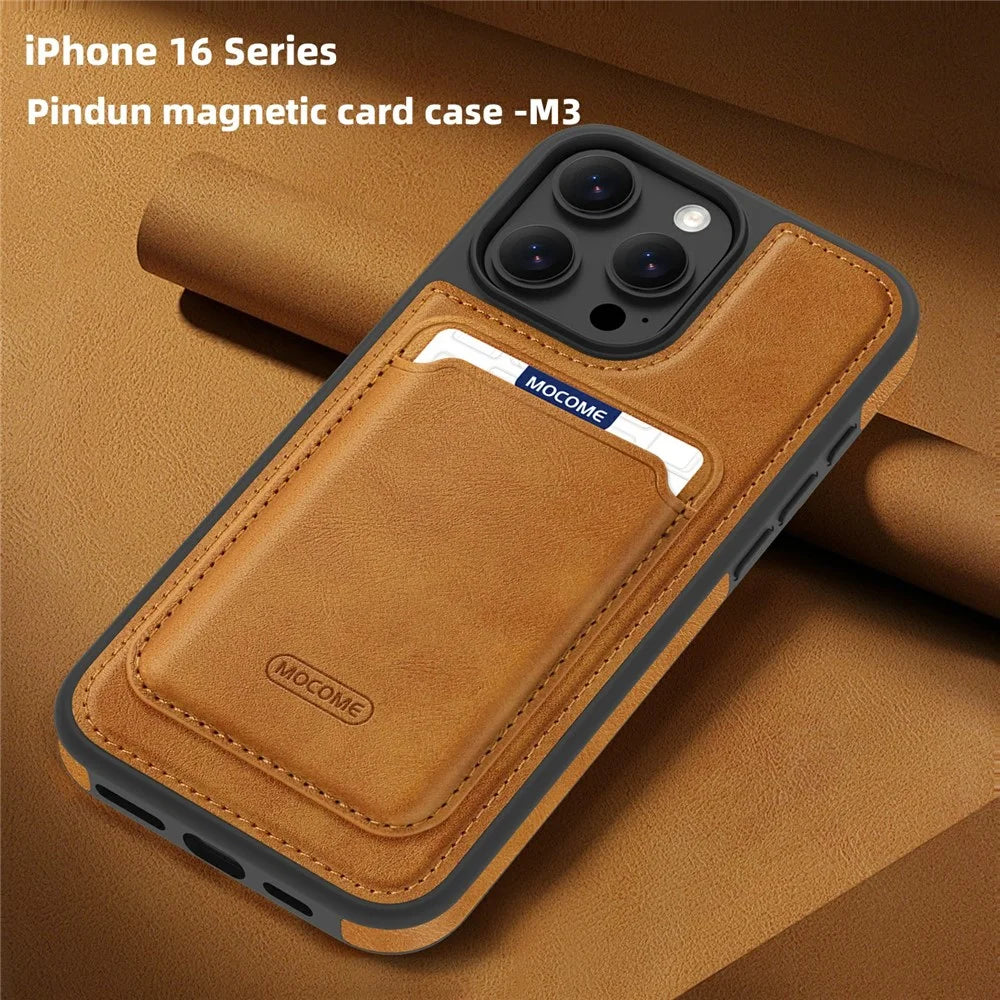 For iPhone 16 Pro Magnetic Case with Detachable Card Holder TPU + PU Leather Phone Back Cover - Brown - 7