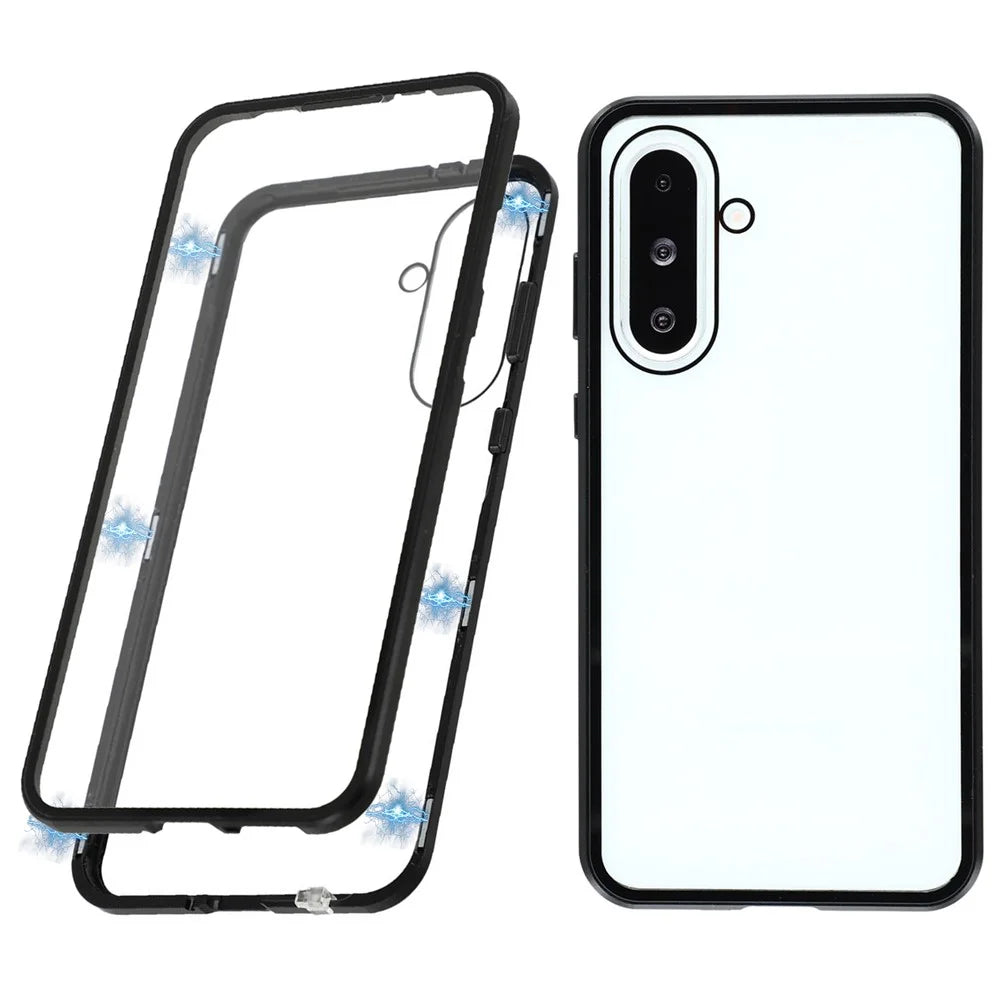For Samsung Galaxy A56 5G Full Body Case Magnetic Tempered Glass Double-Sided Phone Case - Black - 1