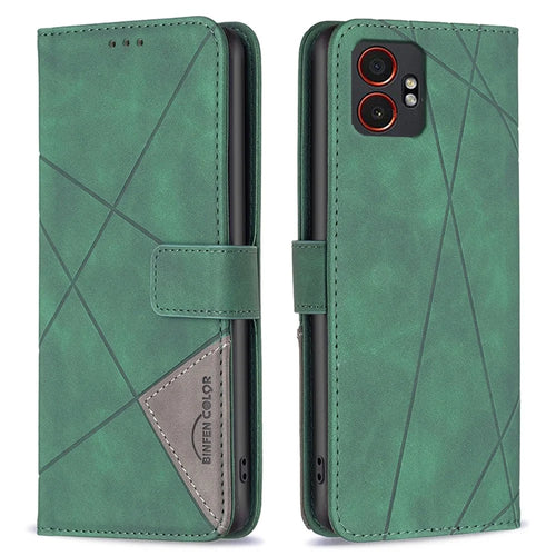 BINFEN COLOR For Samsung Galaxy XCover7 Pro Phone Cases Wallet Stand Geometry Imprinted Leather Cover - Green - 1
