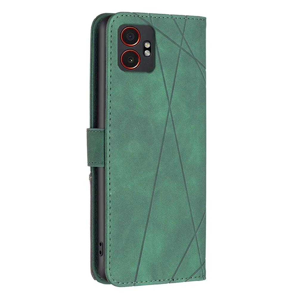 BINFEN COLOR For Samsung Galaxy XCover7 Pro Phone Cases Wallet Stand Geometry Imprinted Leather Cover - Green - 7