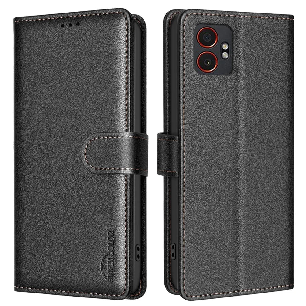BINFEN COLOR BF32 For Samsung Galaxy XCover7 Pro Leather Case Wallet RFID Blocking Phone Cover - Black - 1