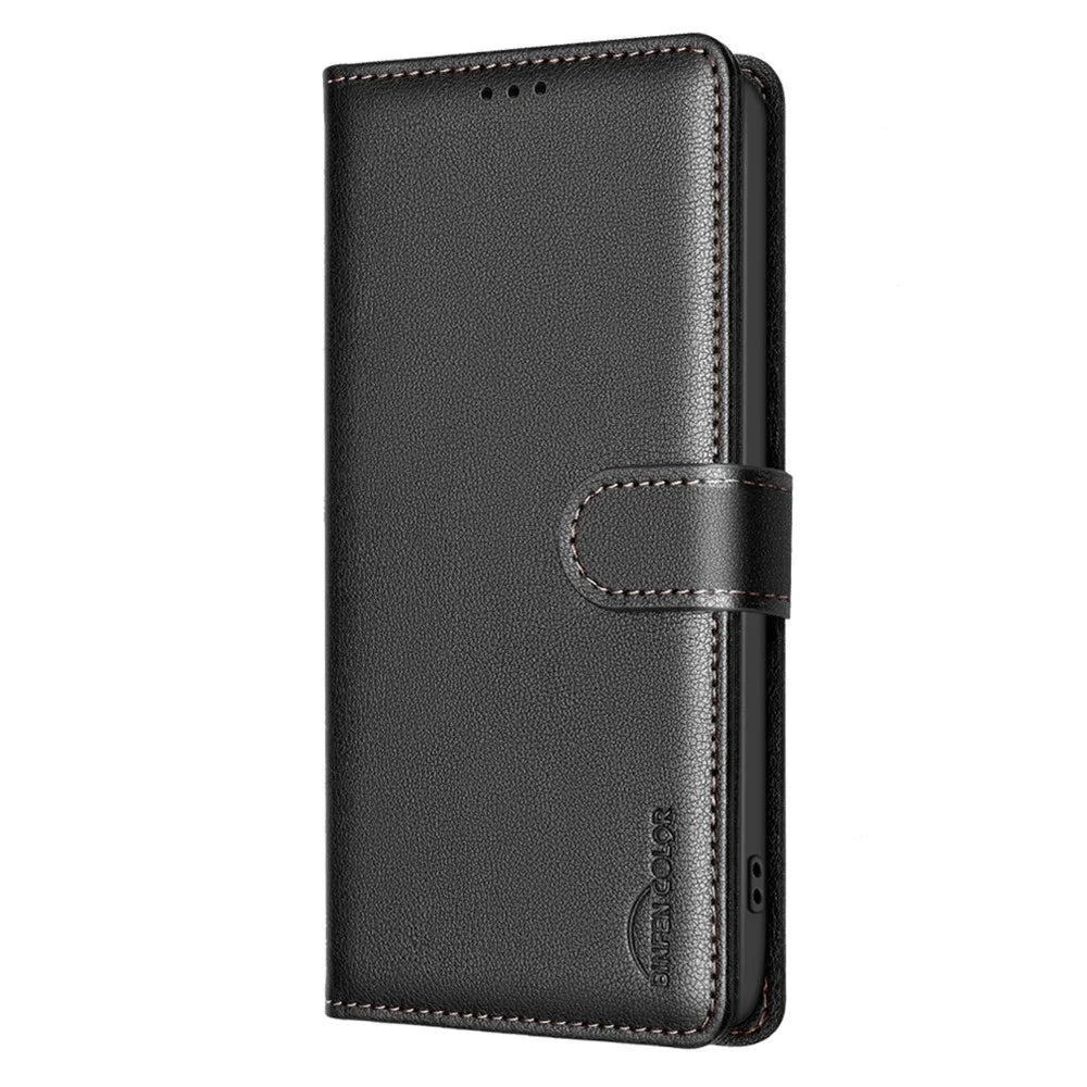 BINFEN COLOR BF32 For Samsung Galaxy XCover7 Pro Leather Case Wallet RFID Blocking Phone Cover - Black - 7