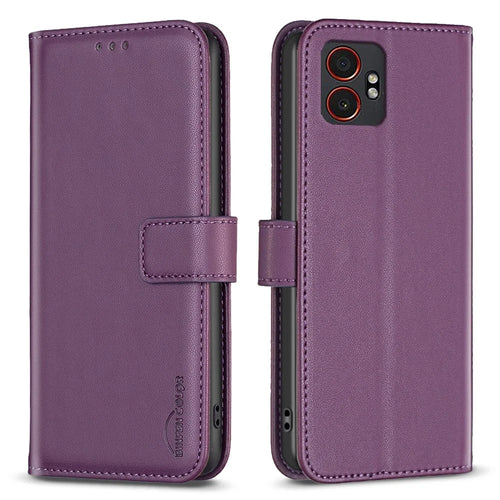 BINFEN COLOR BF17 For Samsung Galaxy XCover7 Pro Case Wallet Folio Flip Leather Cover - Dark Purple - 1