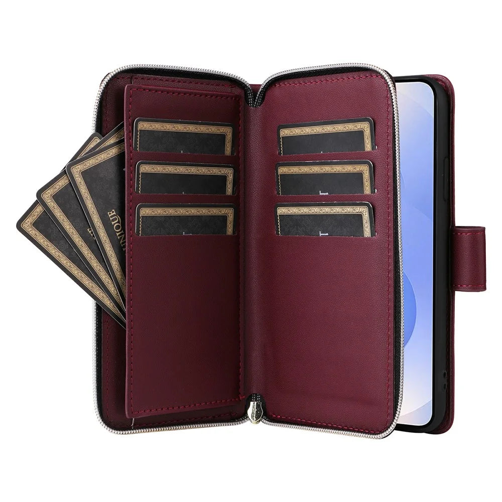 For Samsung Galaxy S25 Edge Case Zipper Wallet Rhombus PU Leather Crossbody Phone Bag - Wine Red - 3