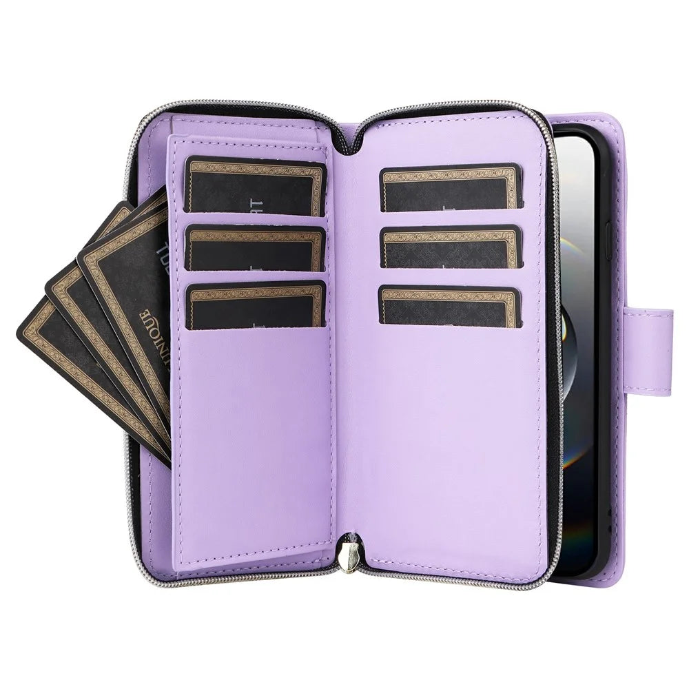 For iPhone 17e / 16e Case Zipper Wallet Rhombus PU Leather Crossbody Phone Bag - Purple - 3