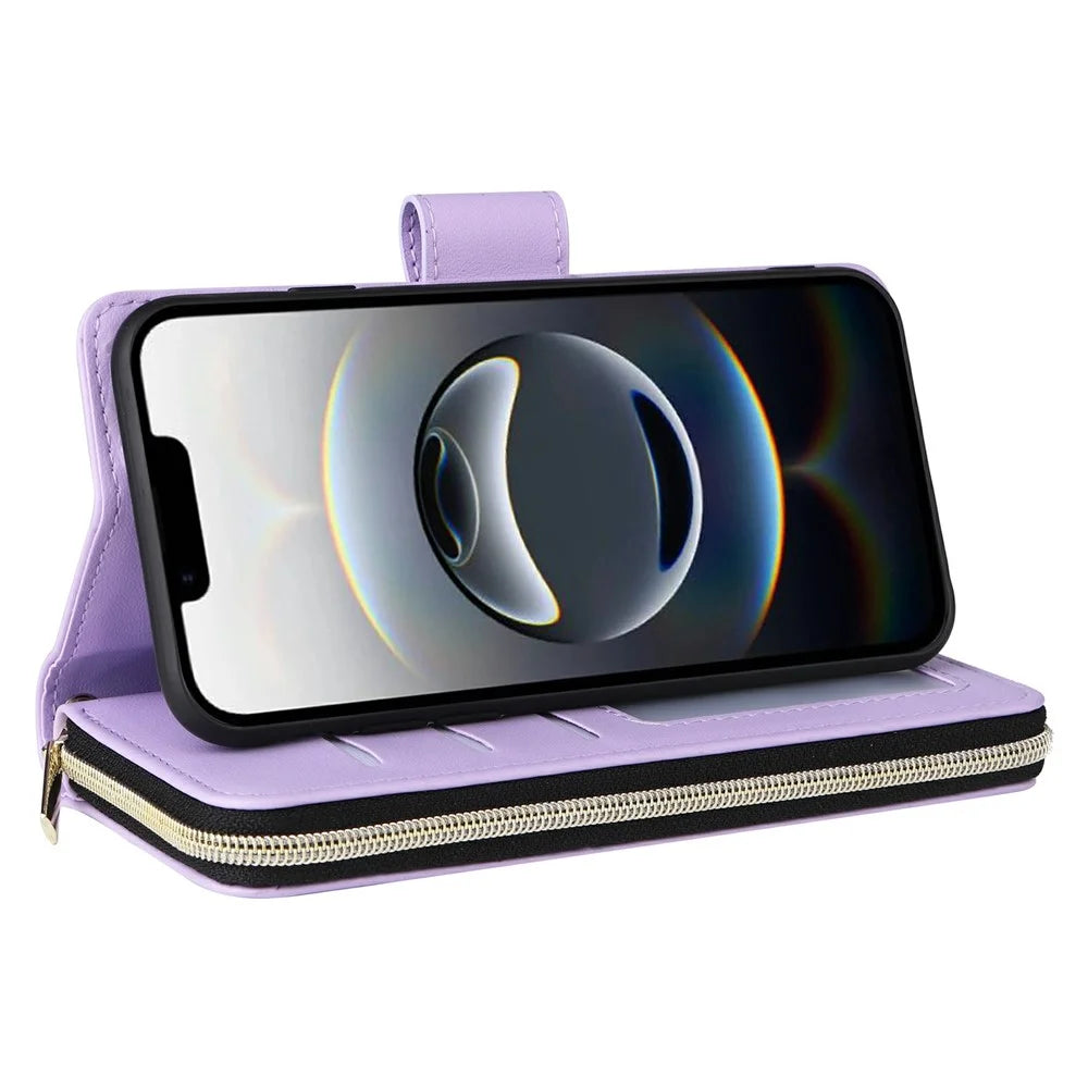 For iPhone 17e / 16e Case Zipper Wallet Rhombus PU Leather Crossbody Phone Bag - Purple - 4