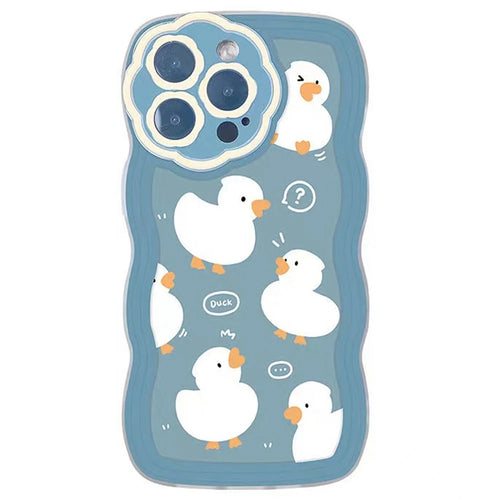 Lovely Duck Pattern Phone Cover Shell for iPhone 14 Pro, Flexible TPU Case Wavy Edge Blue Anti-scratch Protection Phone Case - 1