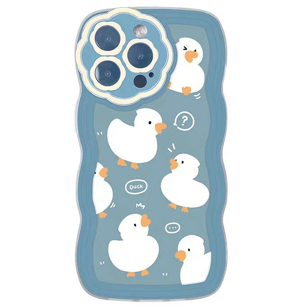 Lovely Duck Pattern Phone Cover Shell for iPhone 14 Pro, Flexible TPU Case Wavy Edge Blue Anti-scratch Protection Phone Case - 1