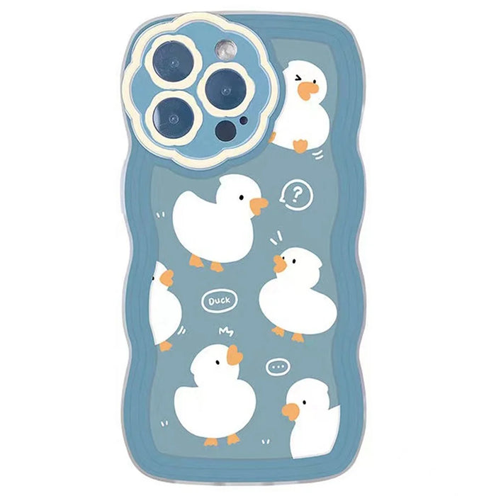 Lovely Duck Pattern Phone Cover Shell for iPhone 14 Pro, Flexible TPU Case Wavy Edge Blue Anti-scratch Protection Phone Case - 1