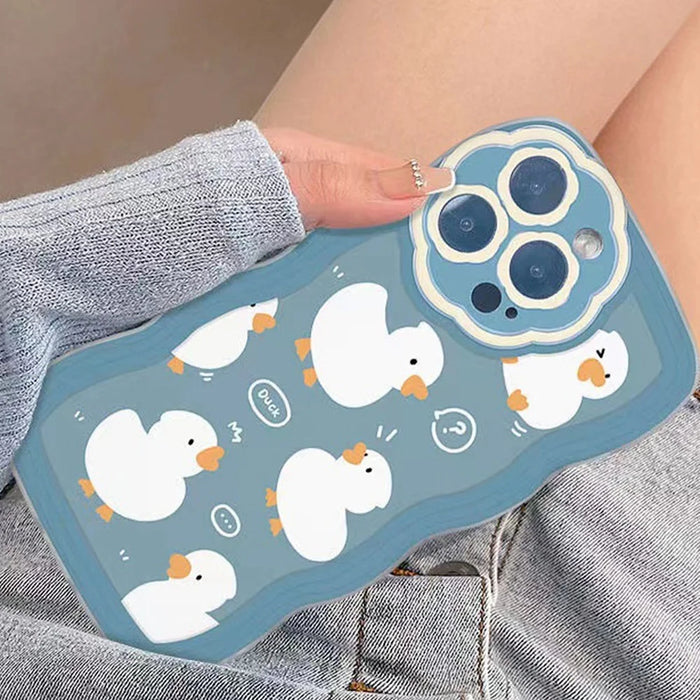 Lovely Duck Pattern Phone Cover Shell for iPhone 14 Pro, Flexible TPU Case Wavy Edge Blue Anti-scratch Protection Phone Case - 2