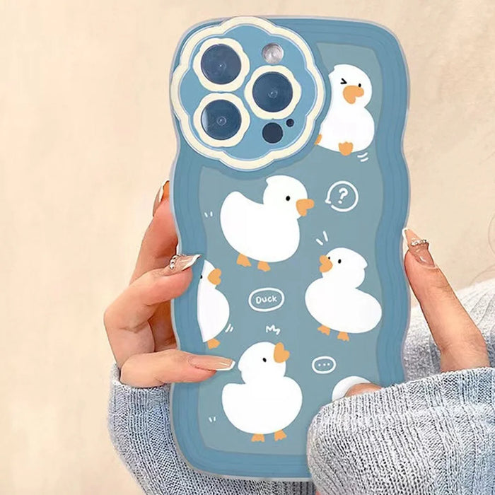 Lovely Duck Pattern Phone Cover Shell for iPhone 14 Pro, Flexible TPU Case Wavy Edge Blue Anti-scratch Protection Phone Case - 4