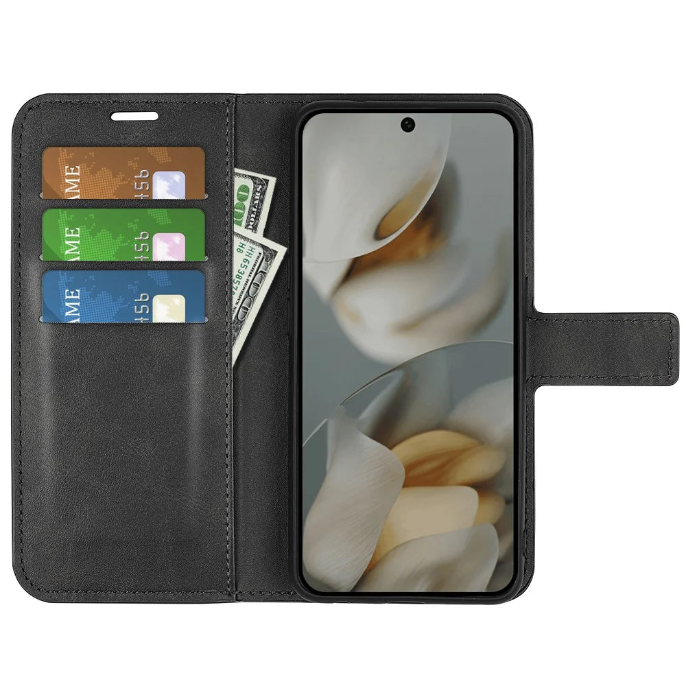 For Google Pixel 10 Pro XL Stand Case Anti-Scratch Calf Texture Leather Phone Cover - Black - 2