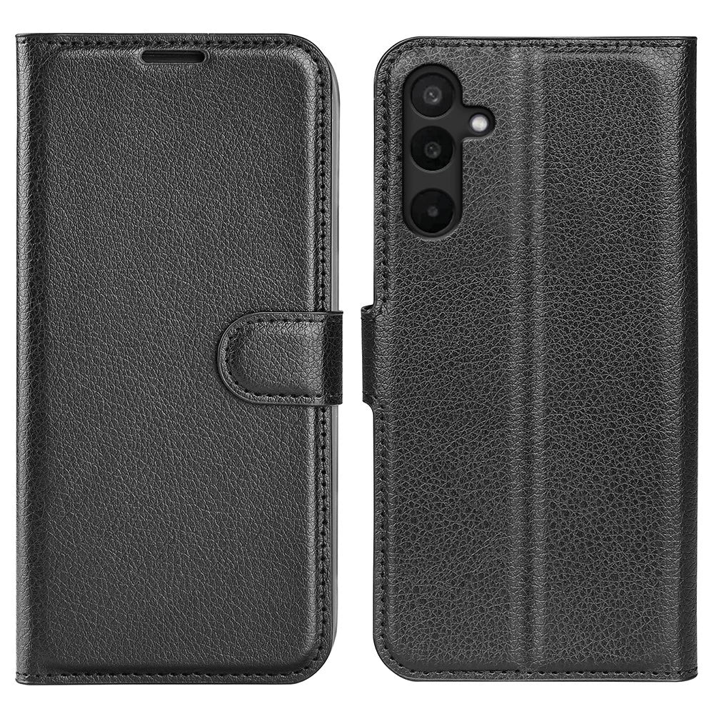For Samsung Galaxy M16 5G Case Litchi Texture Shockproof Leather Wallet Phone Cover - Black - 1