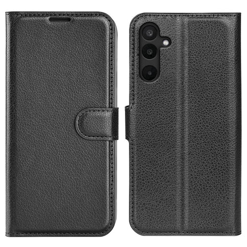 For Samsung Galaxy M16 5G Case Litchi Texture Shockproof Leather Wallet Phone Cover - Black - 1