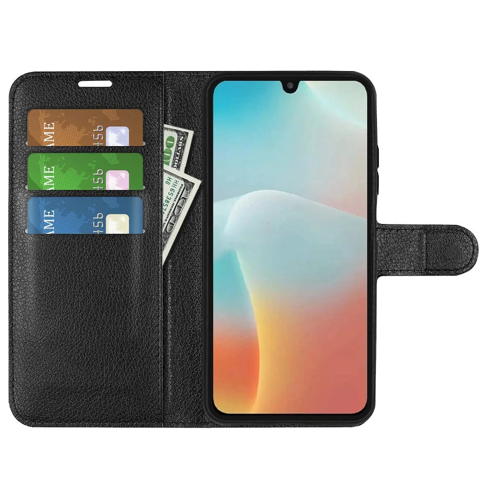 For Samsung Galaxy M16 5G Case Litchi Texture Shockproof Leather Wallet Phone Cover - Black - 2