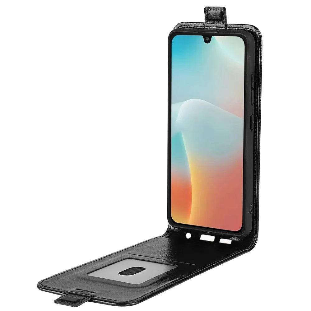 For Samsung Galaxy M16 5G Case with Card Slots Vertical Flip Leather Phone Cover - Black - 2