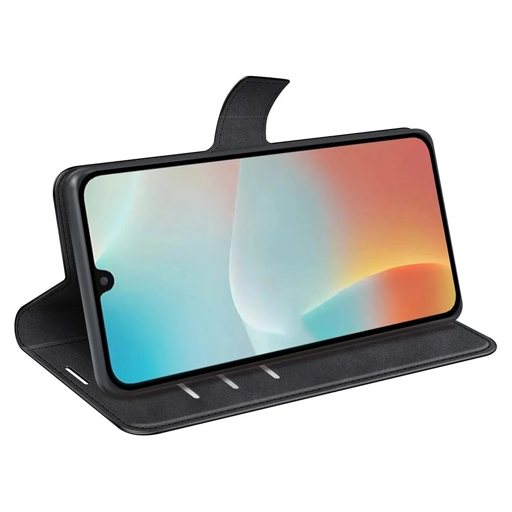 For Samsung Galaxy M16 5G Stand Case Anti-Scratch Calf Texture Leather Phone Cover - Black - 3