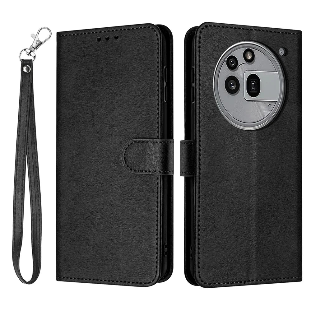 Leather Case for Nothing Phone (3a) Pro Stand Wallet Phone Cover Calf Texture - Black - 1
