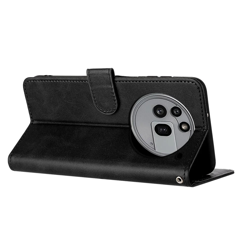 Leather Case for Nothing Phone (3a) Pro Stand Wallet Phone Cover Calf Texture - Black - 4