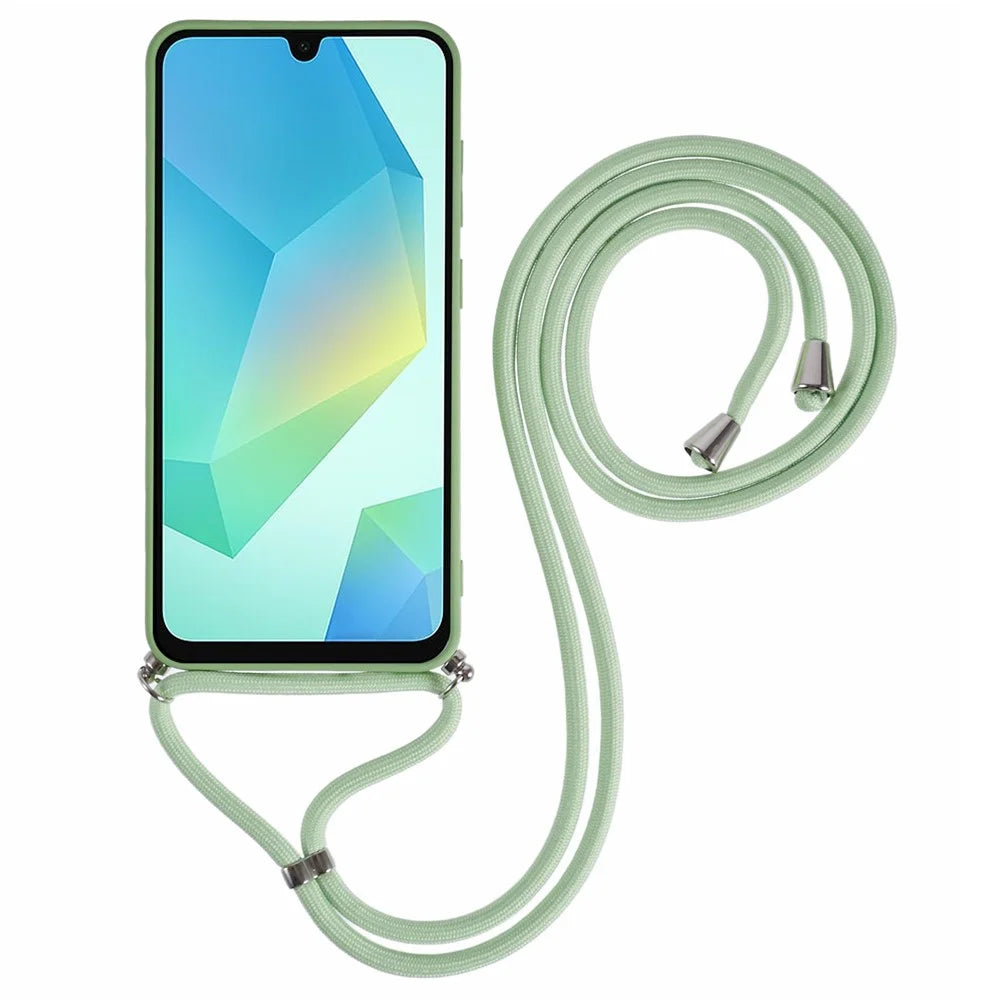 For Samsung Galaxy A16 4G / 5G Case Flexible TPU Fiber Lining Anti-Shock Crossbody Phone Cover - Matcha Green - 2