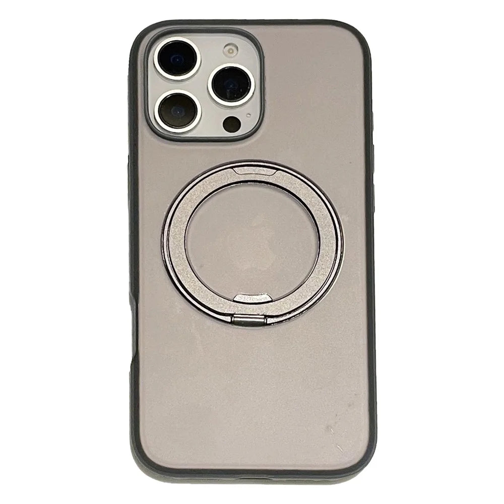 For iPhone 15 Pro Max Magnetic Case PC + TPU Kickstand Phone Back Cover - Black - 1