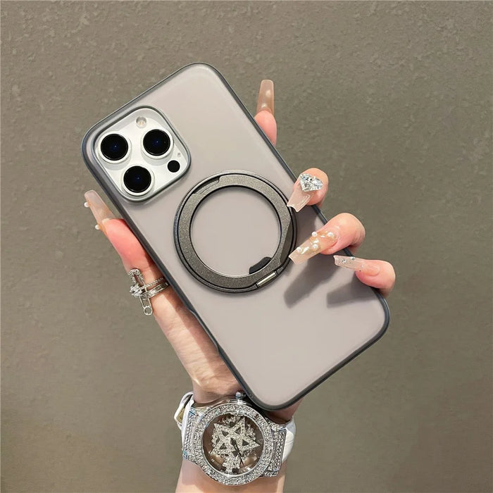 For iPhone 15 Pro Max Magnetic Case PC + TPU Kickstand Phone Back Cover - Black - 2