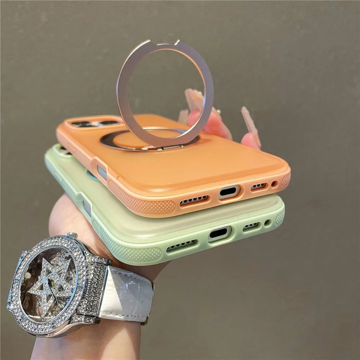 For iPhone 15 Pro Max Magnetic Case PC + TPU Kickstand Phone Back Cover - Black - 4