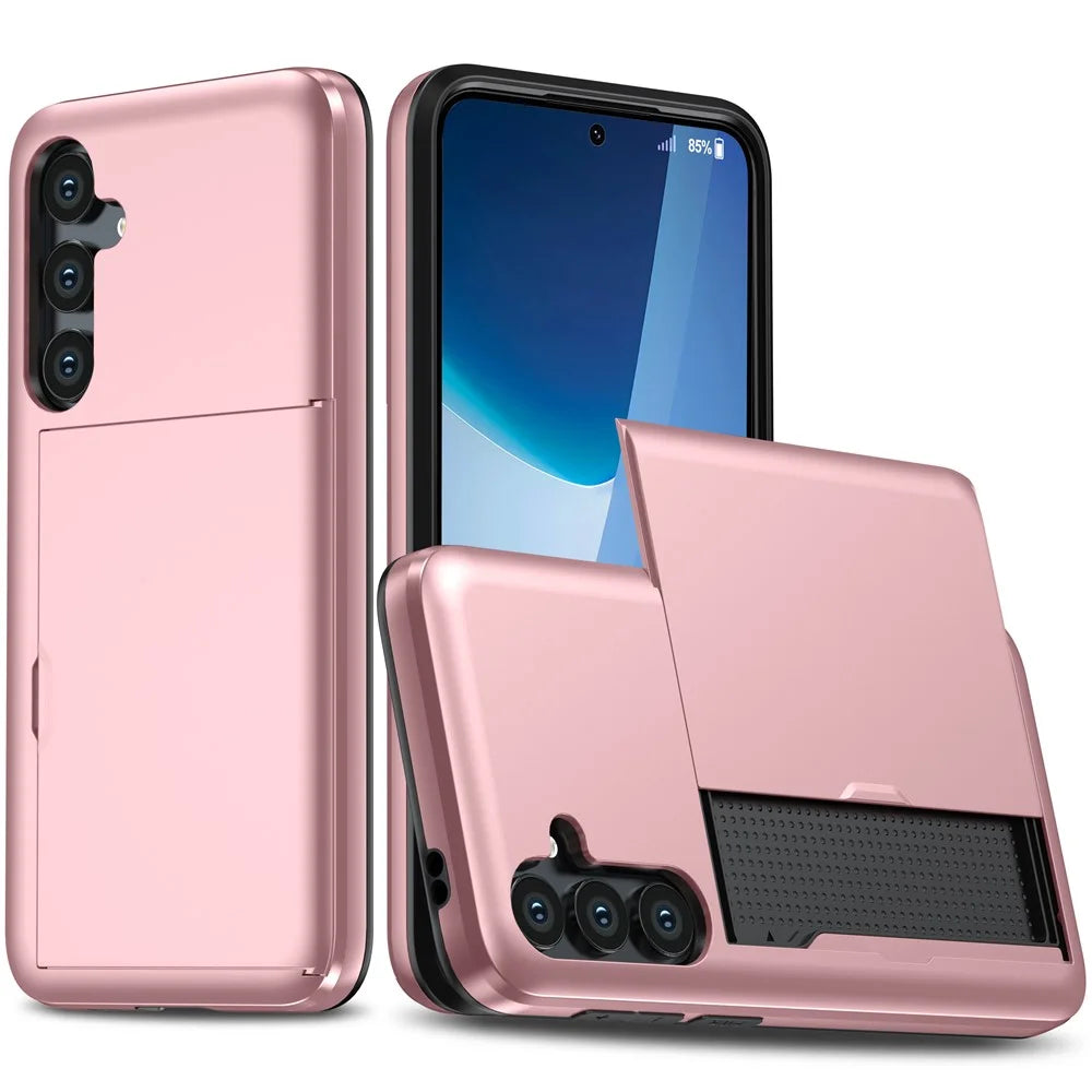 For Samsung Galaxy A16 5G  /  4G Case with Card Holder TPU + PC Phone Back Cover - Rose Gold - 1