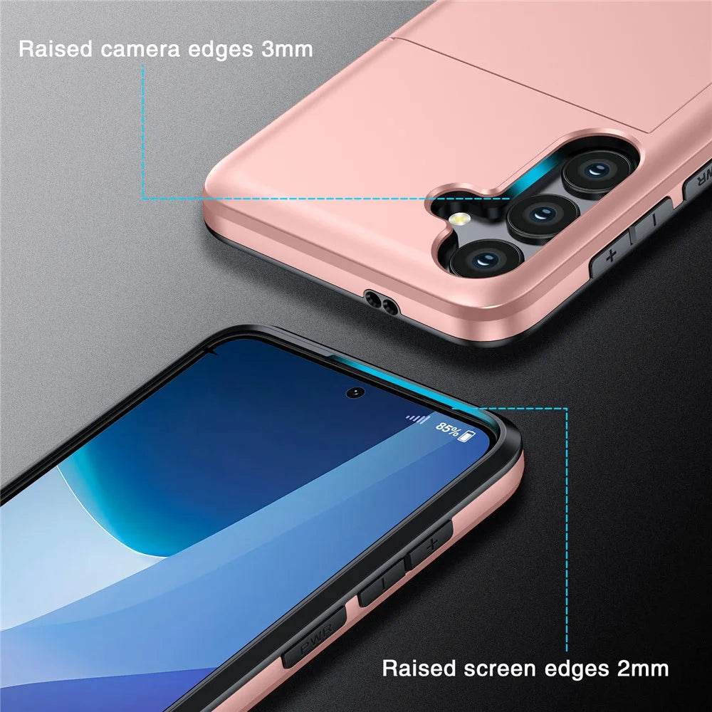For Samsung Galaxy A16 5G  /  4G Case with Card Holder TPU + PC Phone Back Cover - Rose Gold - 5