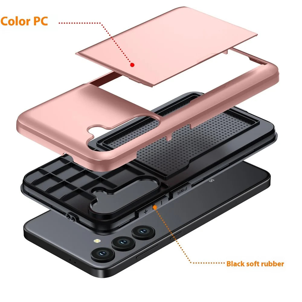 For Samsung Galaxy A16 5G  /  4G Case with Card Holder TPU + PC Phone Back Cover - Rose Gold - 7