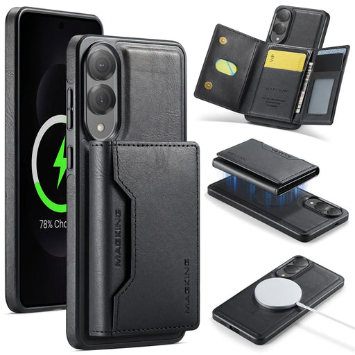 MAGKING K2 Series For Samsung Galaxy S25 Edge Magnetic Case PC + TPU + PU Phone Cover - Black - 1