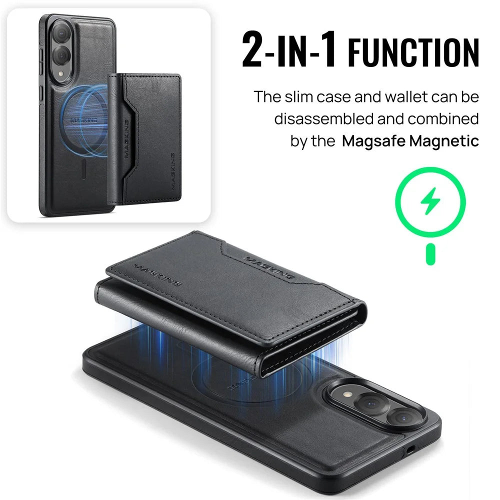 MAGKING K2 Series For Samsung Galaxy S25 Edge Magnetic Case PC + TPU + PU Phone Cover - Black - 5