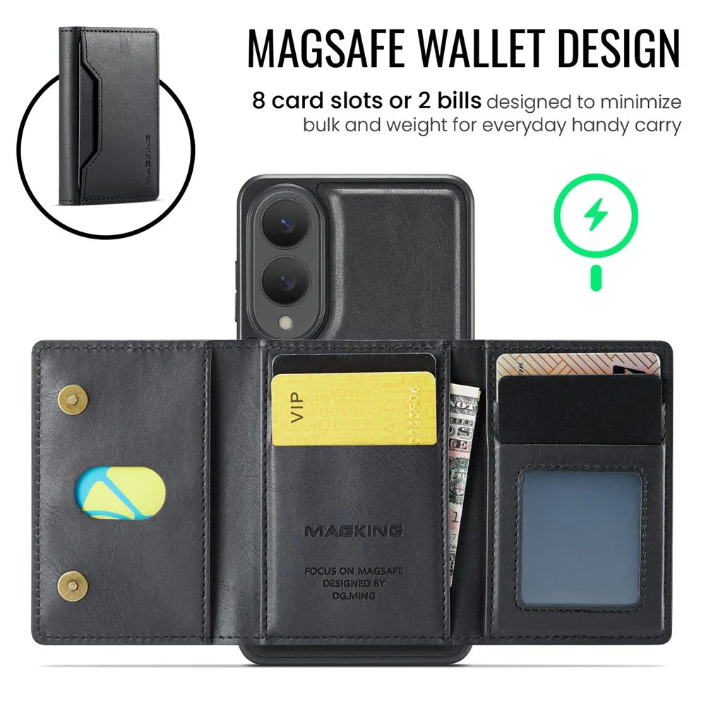 MAGKING K2 Series For Samsung Galaxy S25 Edge Magnetic Case PC + TPU + PU Phone Cover - Black - 6
