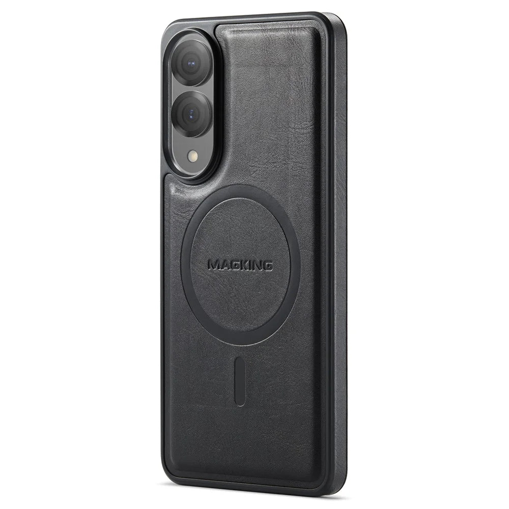 MAGKING K1 Series For Samsung Galaxy S25 Edge Magnetic Case PC + TPU + PU Leather Phone Cover - Black - 1