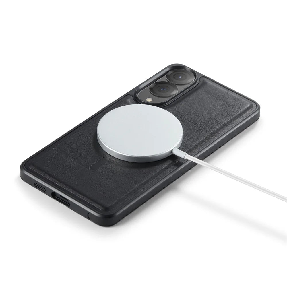 MAGKING K1 Series For Samsung Galaxy S25 Edge Magnetic Case PC + TPU + PU Leather Phone Cover - Black - 6