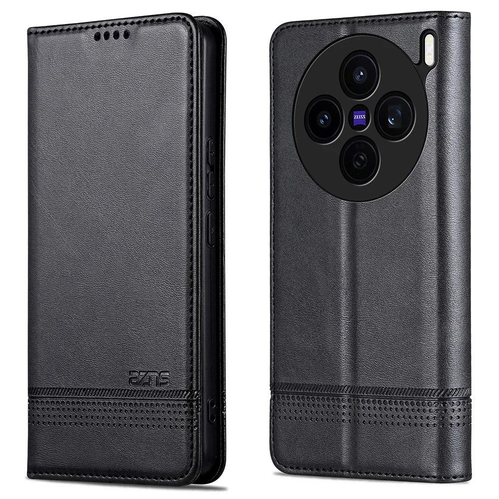 AZNS For vivo X200s 5G Case Cowhide Texture PU Leather Wallet Phone Cover - Black - 1