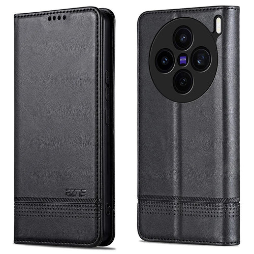 AZNS For vivo X200s 5G Case Cowhide Texture PU Leather Wallet Phone Cover - Black - 1