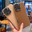 For iPhone 15 Pro Max Case Electroplating Edge Litchi Texture Leather + PC Phone Cover - Pink Coffee - 5