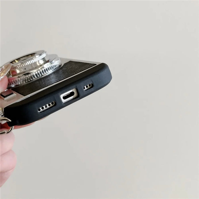 For iPhone 15 Pro Case Vintage Style Camera Design Phone Cover with Crossbody Strap - 7