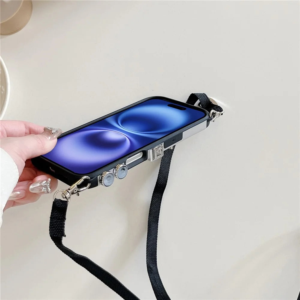 For iPhone 16 Case Vintage Style Camera Design Phone Cover with Crossbody Strap - 4