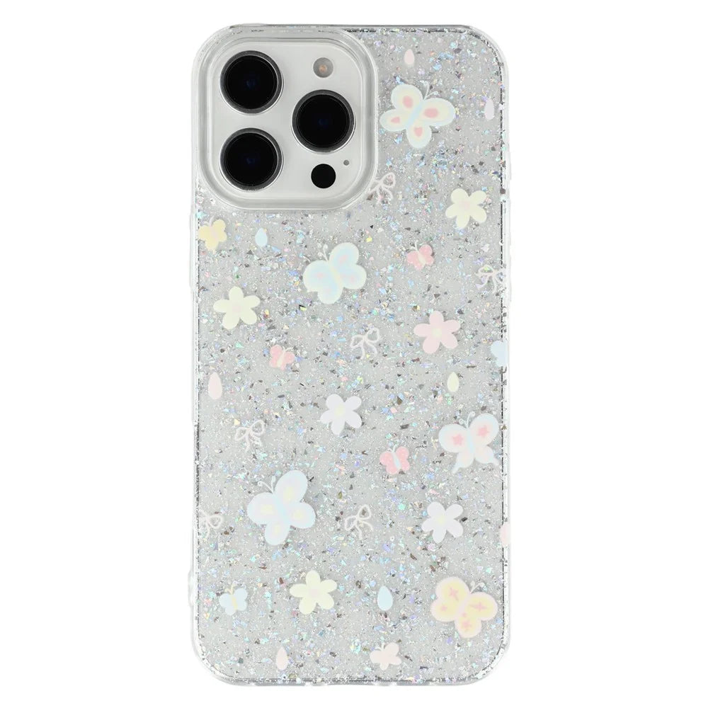 For iPhone 16 Pro Max Case Shiny IMD TPU + Acrylic Phone Cover Large Camera Cutout - Painted Butterflies - 3