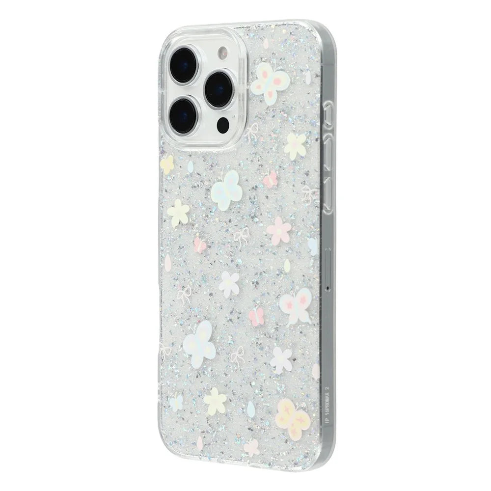 For iPhone 16 Pro Max Case Shiny IMD TPU + Acrylic Phone Cover Large Camera Cutout - Painted Butterflies - 4
