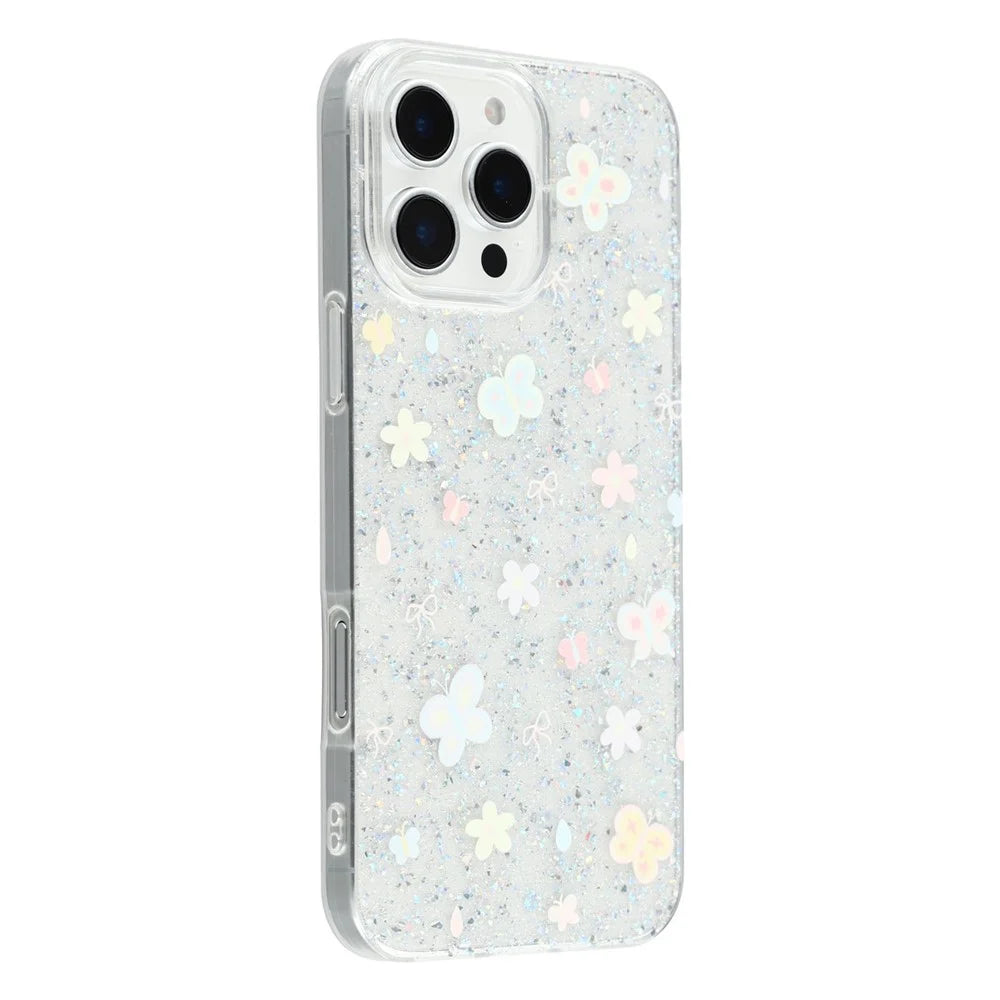 For iPhone 16 Pro Case Shiny IMD TPU + Acrylic Phone Cover Large Camera Cutout - Painted Butterflies - 1