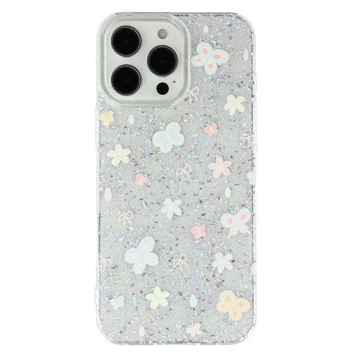 For iPhone 16 Pro Case Shiny IMD TPU + Acrylic Phone Cover Large Camera Cutout - Painted Butterflies - 3