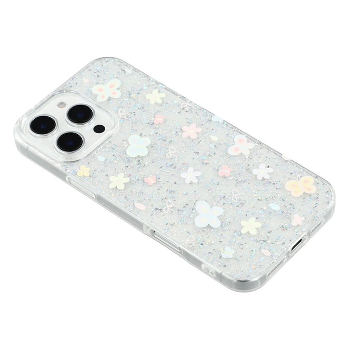 For iPhone 16 Pro Case Shiny IMD TPU + Acrylic Phone Cover Large Camera Cutout - Painted Butterflies - 5