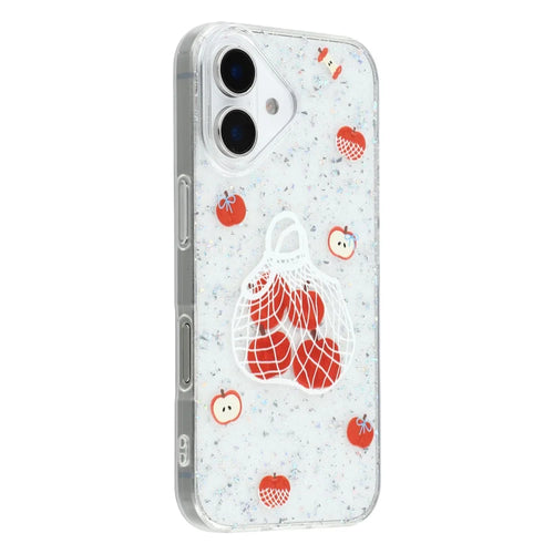 For iPhone 16 Case Shiny IMD TPU + Acrylic Phone Cover Large Camera Cutout - Painted Apples - 1