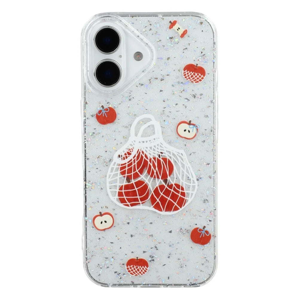 For iPhone 16 Case Shiny IMD TPU + Acrylic Phone Cover Large Camera Cutout - Painted Apples - 3